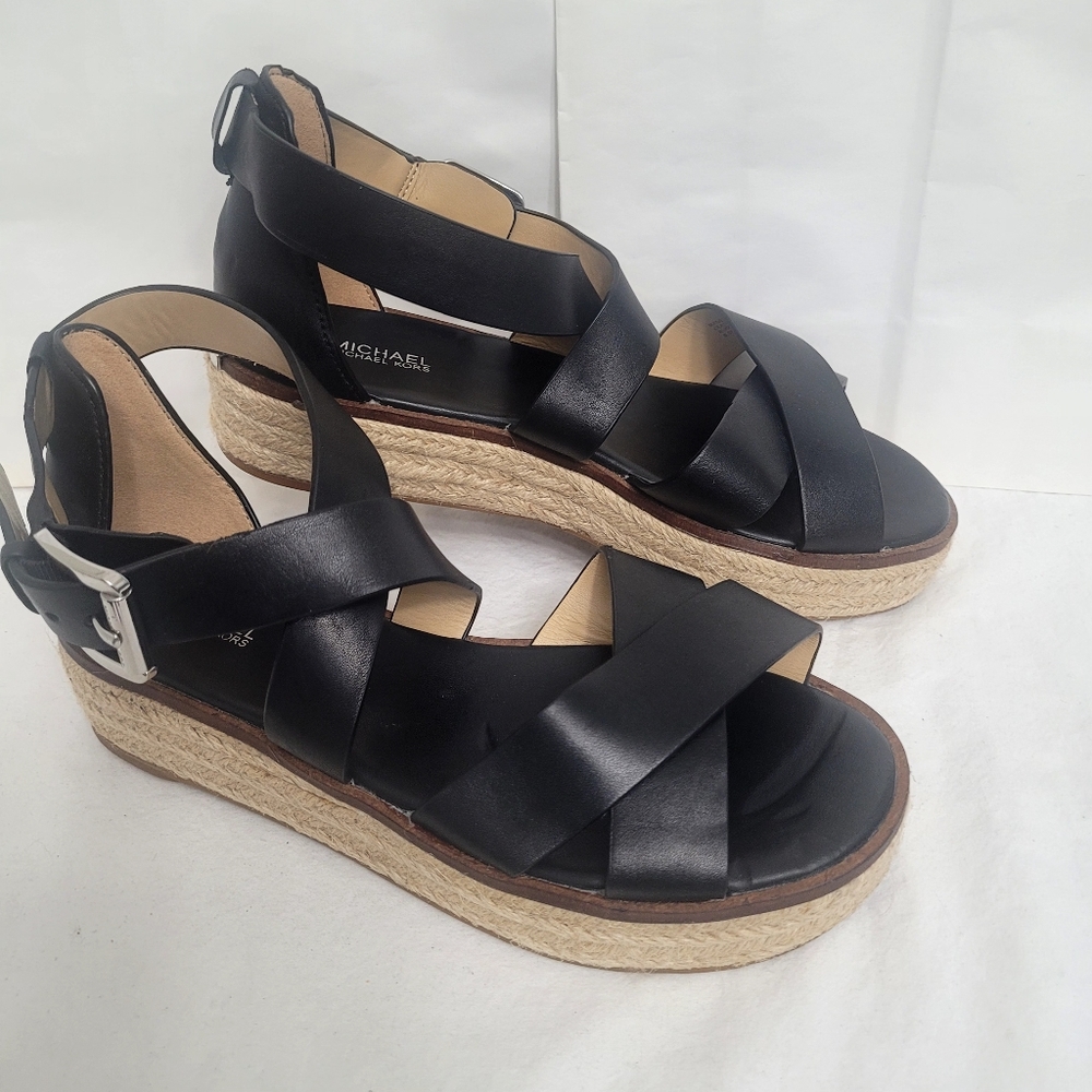 Michael Kors Black Leather Espadrille Sandals "Darby", Brand-new, Size 8.5 - Picture 8 of 14